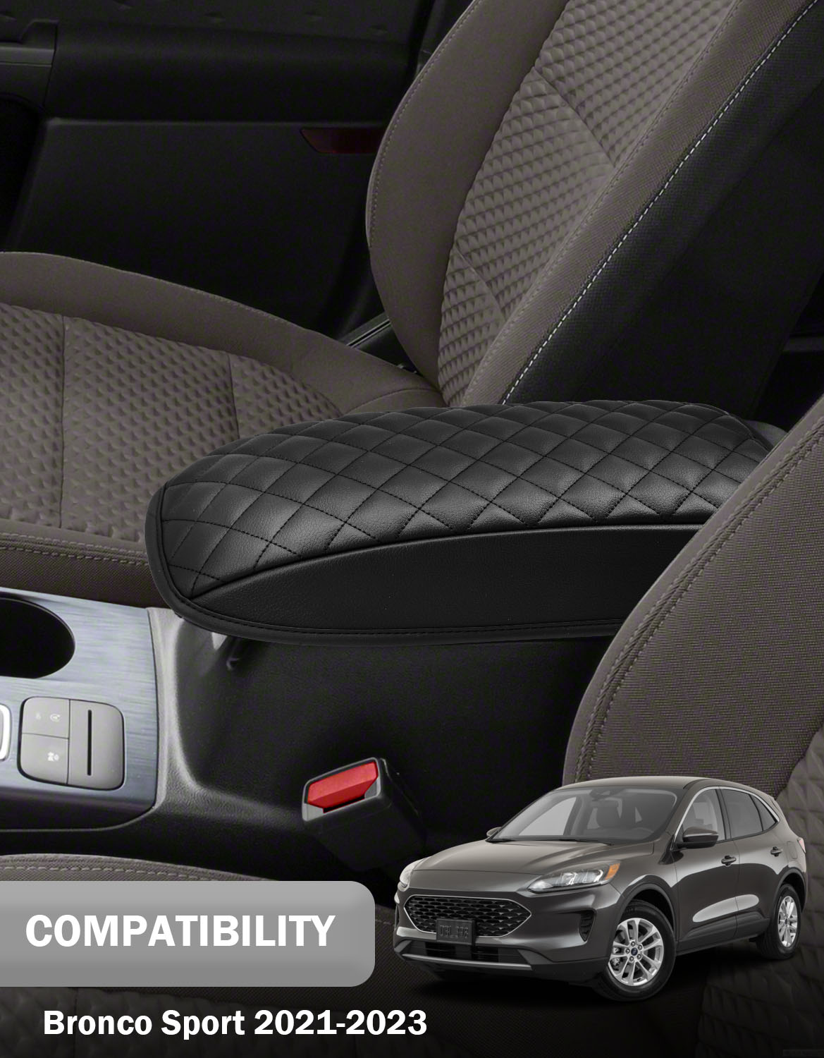 KBH Center Console Armrest Cover Pad Cushion Protector for 2020-2026 Ford Escape,2021-2026 Ford Bronco Sport CX430