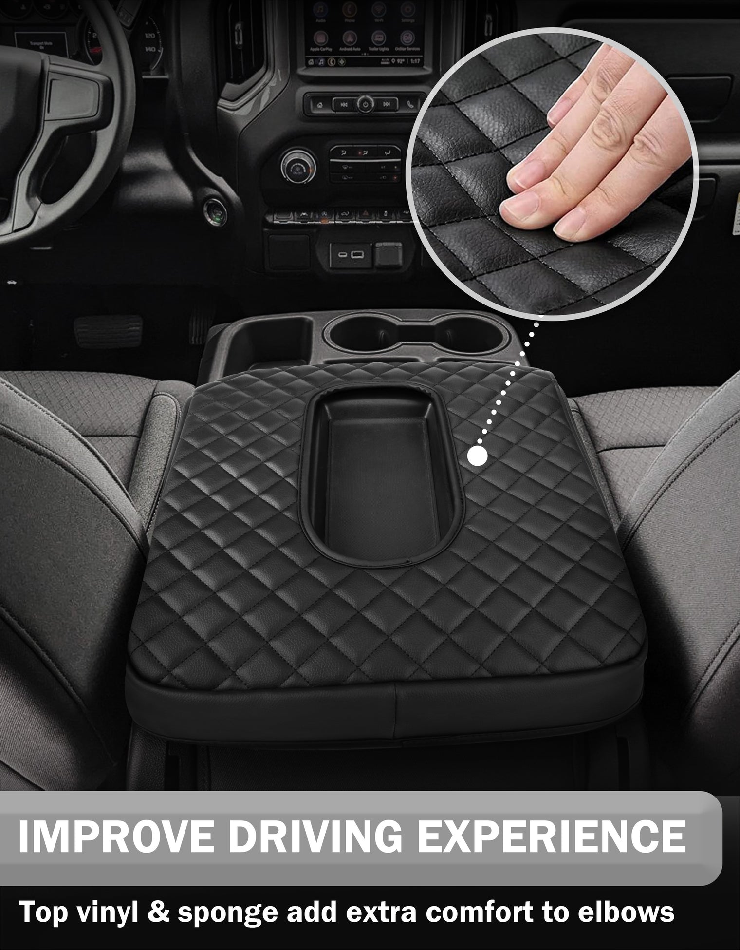 KBH Center Console Armrest Cover Pad for Jump Seat 2019-2025 GMC Sierra 1500 2500 3500,2019-2025 Chevy Silverado 1500 2500 3500