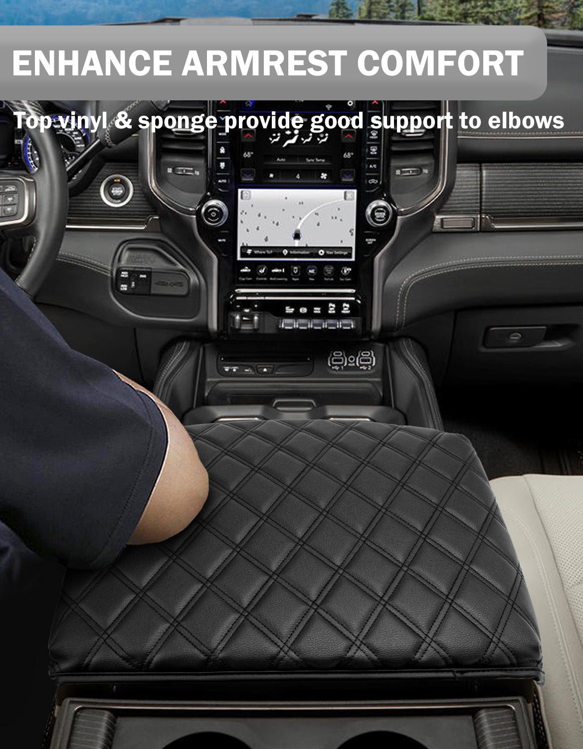 KBH Center Console Armrest Cover Pad Cushion Protector for Bucket Seat 2019-2025 Dodge Ram 1500 2500 3500