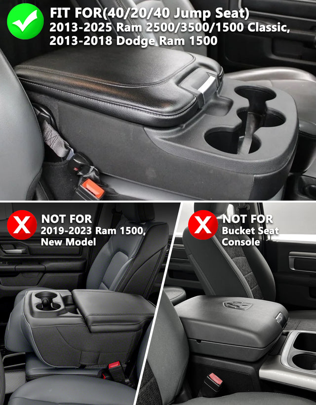 KBH Center Console Armrest Cover Pad for Jump Seat 2013-2018 Dodge Ram 1500,2013-2025 Dodge Ram 2500/3500/1500Classic