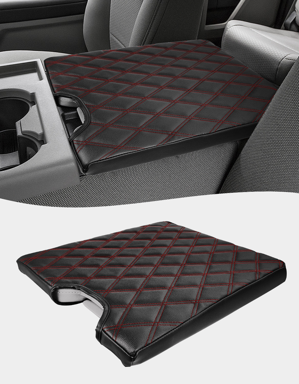 KBH Center Console Armrest PU Leather Cover for Jump Seat 2015-2025 Ford F150 , 2017-2025 Ford F250 F350 F450 F550 Super Duty