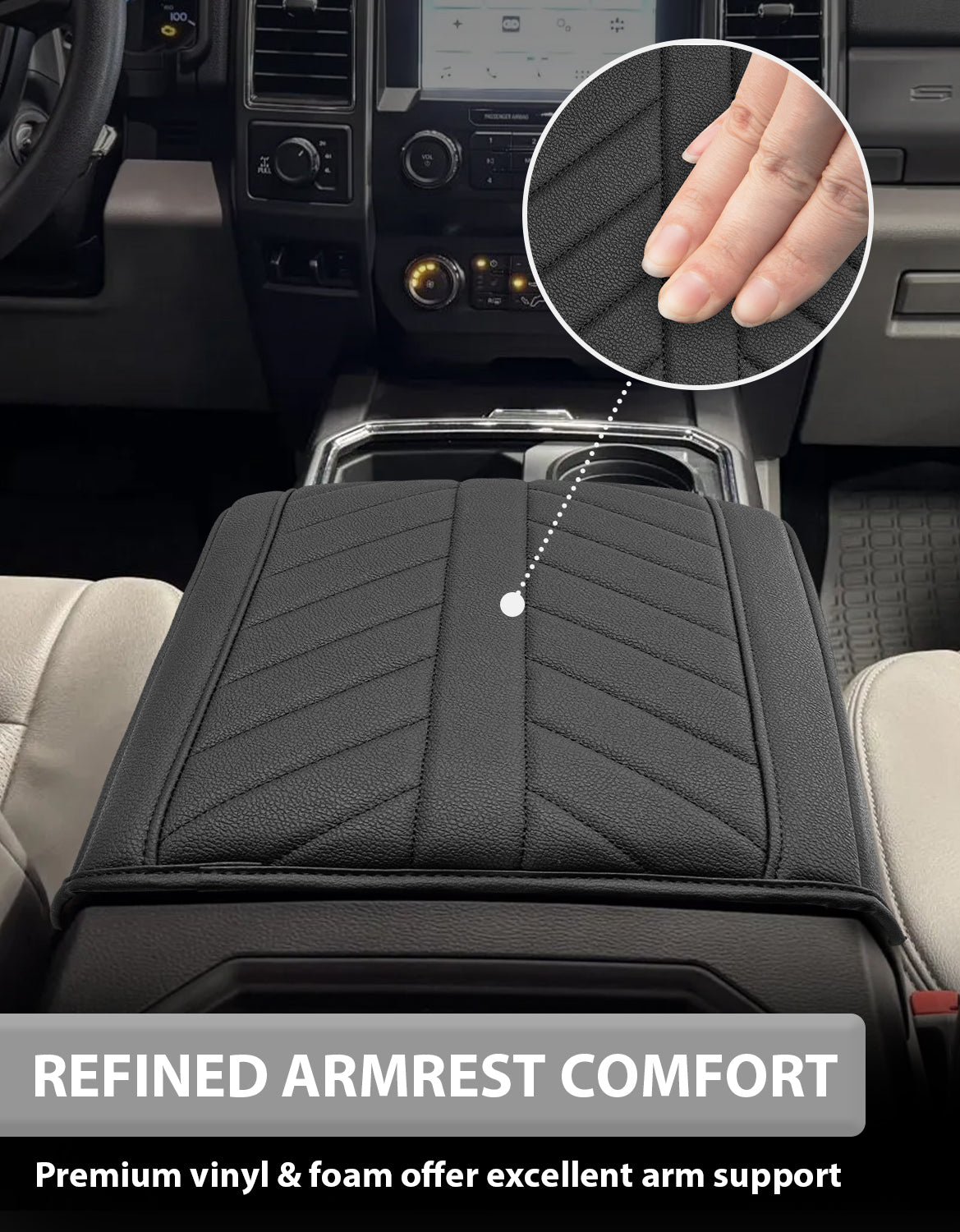 Center Console Armrest Cover Pad for Bucket Seat 2015-2020 Ford F150, 2017-2022 F250 F350 F450 F550 Super Duty, 2018-2024 Ford Expedition