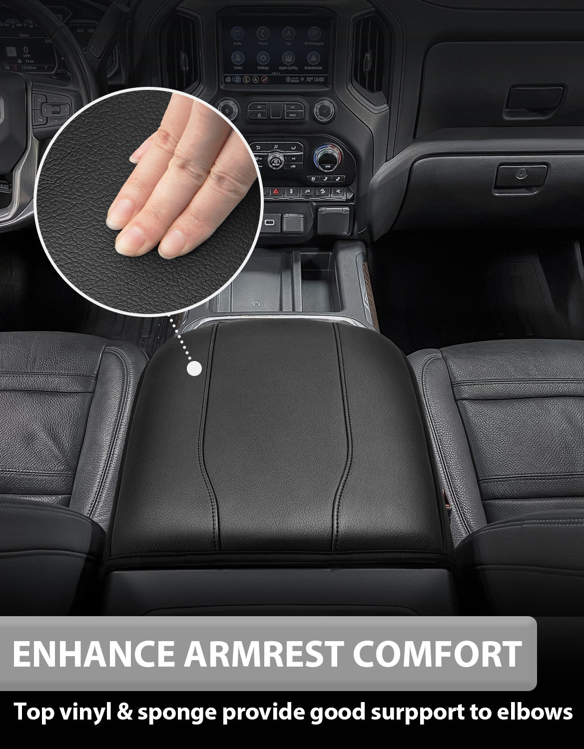 KBH Center Console Cushion Cover for Bucket Seat 2019-2026 GMC Sierra 1500 2500 3500,2019-2026 Chevy Silverado 1500 2500 3500, 2021-2026 Tahoe/Suburban/Yukon