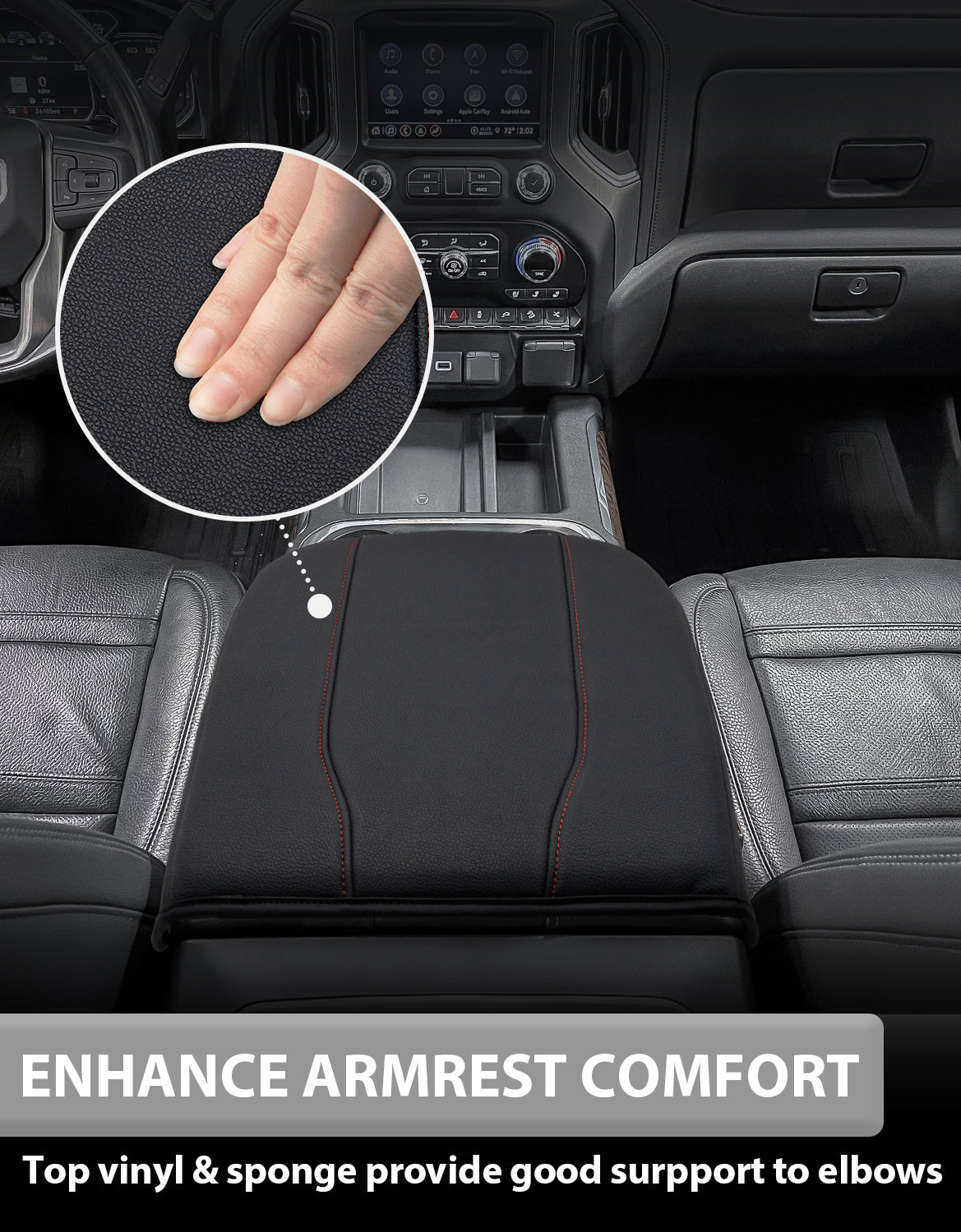 KBH Center Console Cushion Cover for  Bucket Seat 2019-2025 GMC Sierra 1500 2500 3500,2019-2025 Chevy Silverado 1500 2500 3500, 2021-2025 Tahoe/Suburban/Yukon