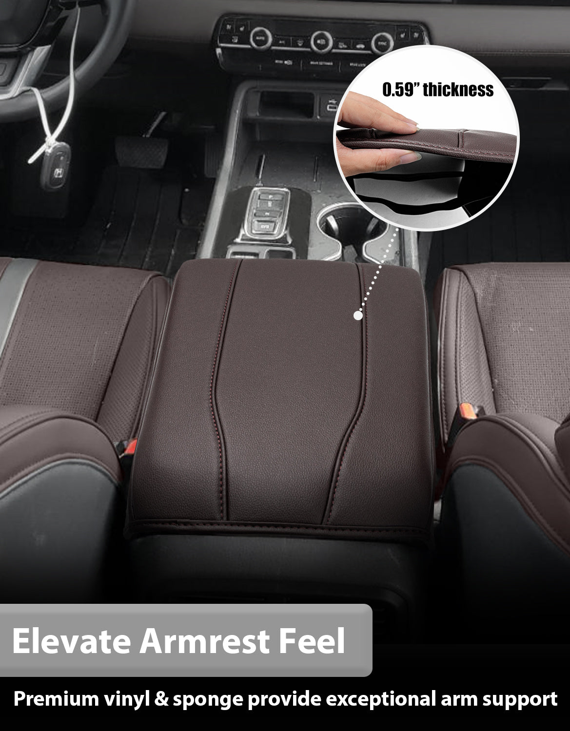 KBH Center Console Armrest Cover for Honda Pilot 2023-2026, Honda Ridgeline 2024-2025, Passport 2024-2026,Middle Console Lid Protector with Side Pockets