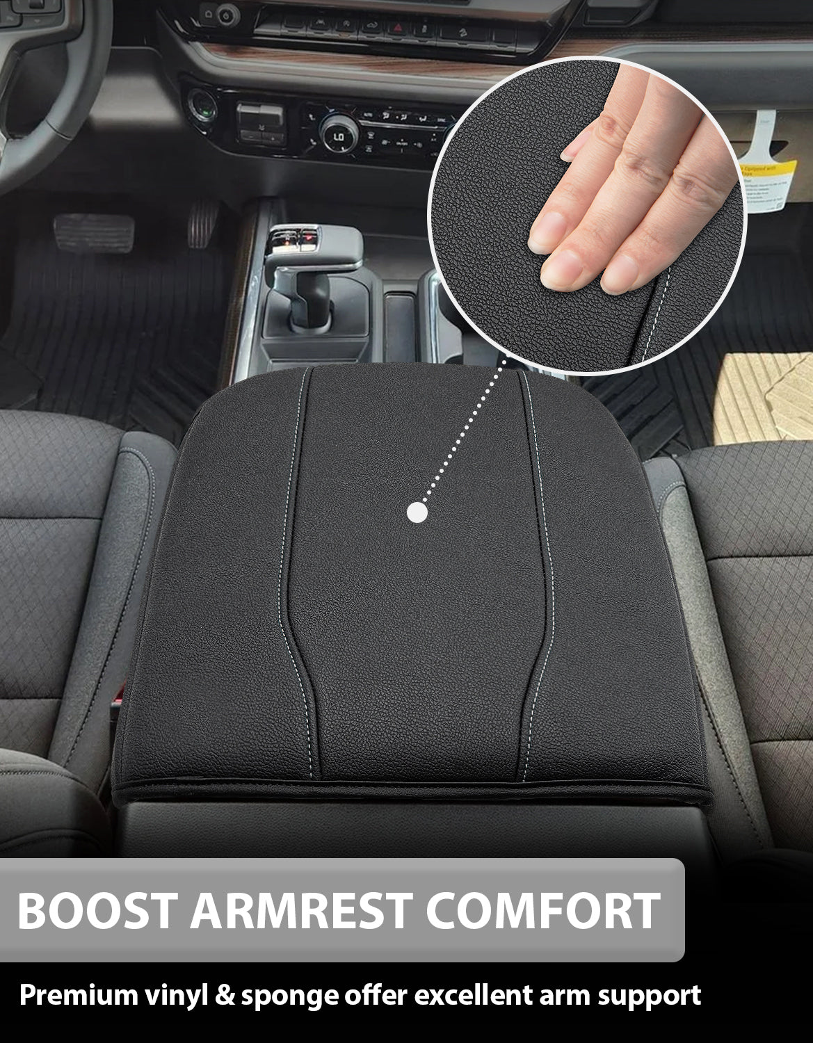 KBH Center Console Cushion Cover for  Bucket Seat 2019-2025 GMC Sierra 1500 2500 3500,2019-2025 Chevy Silverado 1500 2500 3500, 2021-2025 Tahoe/Suburban/Yukon