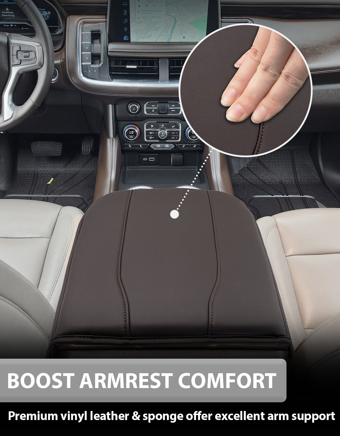 KBH Center Console Cushion Cover for  Bucket Seat 2019-2025 GMC Sierra 1500 2500 3500,2019-2025 Chevy Silverado 1500 2500 3500, 2021-2025 Tahoe/Suburban/Yukon