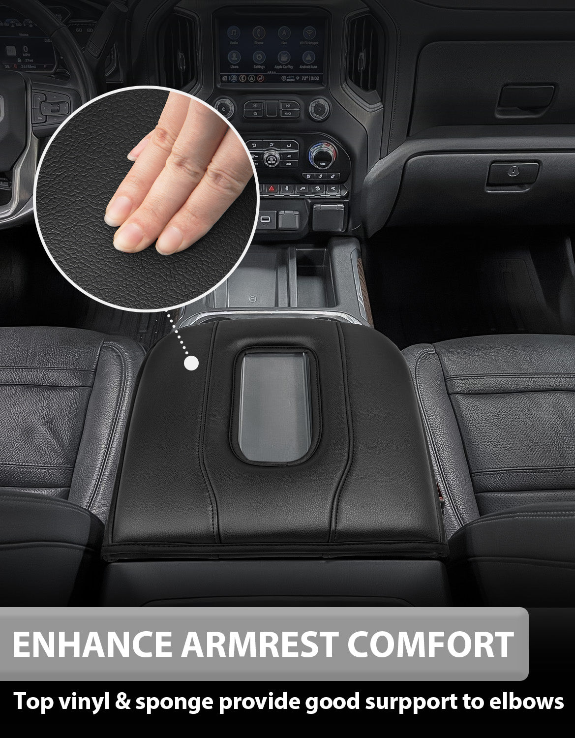 KBH Center Console Cushion Cover for Bucket Seat 2019-2026 GMC Sierra 1500 2500 3500,2019-2026 Chevy Silverado 1500 2500 3500, 2021-2026 Tahoe/Suburban/Yukon