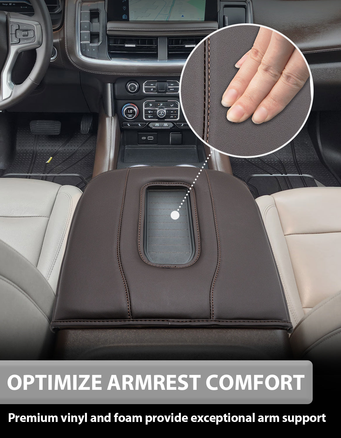 KBH Center Console Cushion Cover for Bucket Seat 2019-2025 GMC Sierra 1500 2500 3500,2019-2025 Chevy Silverado 1500 2500 3500, 2021-2025 Tahoe/Suburban/Yukon