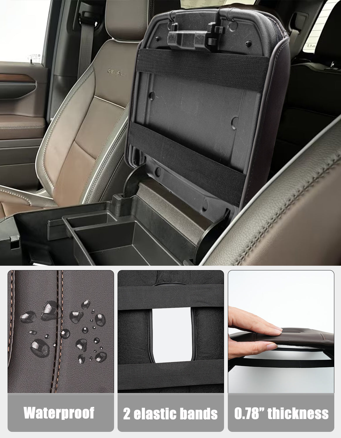 KBH Center Console Cushion Cover for Bucket Seat 2019-2025 GMC Sierra 1500 2500 3500,2019-2025 Chevy Silverado 1500 2500 3500, 2021-2025 Tahoe/Suburban/Yukon