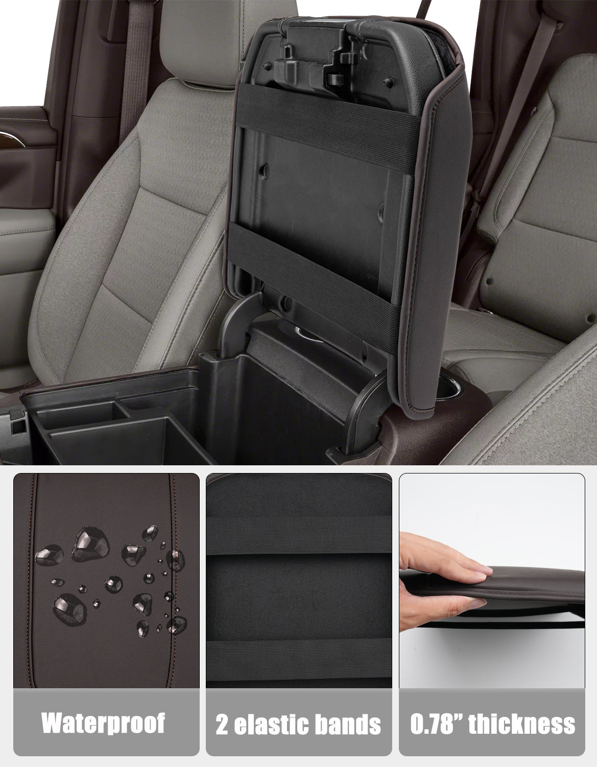 KBH Center Console Cushion Cover for  Bucket Seat 2019-2025 GMC Sierra 1500 2500 3500,2019-2025 Chevy Silverado 1500 2500 3500, 2021-2025 Tahoe/Suburban/Yukon