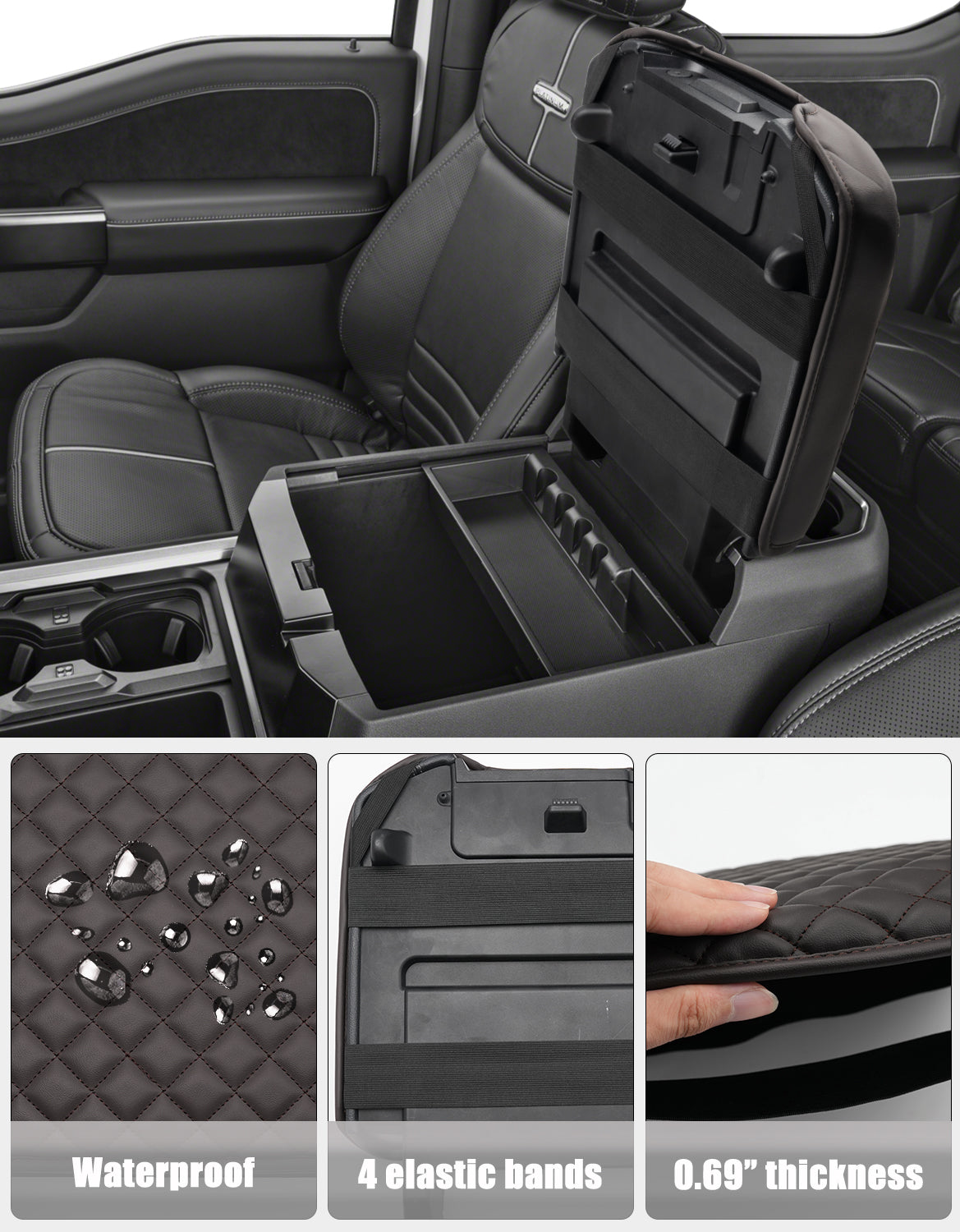 KBH Center Console Cover Pad for Bucket Seat 2023-2026 Ford F250 F350 F450 F550 Super Duty