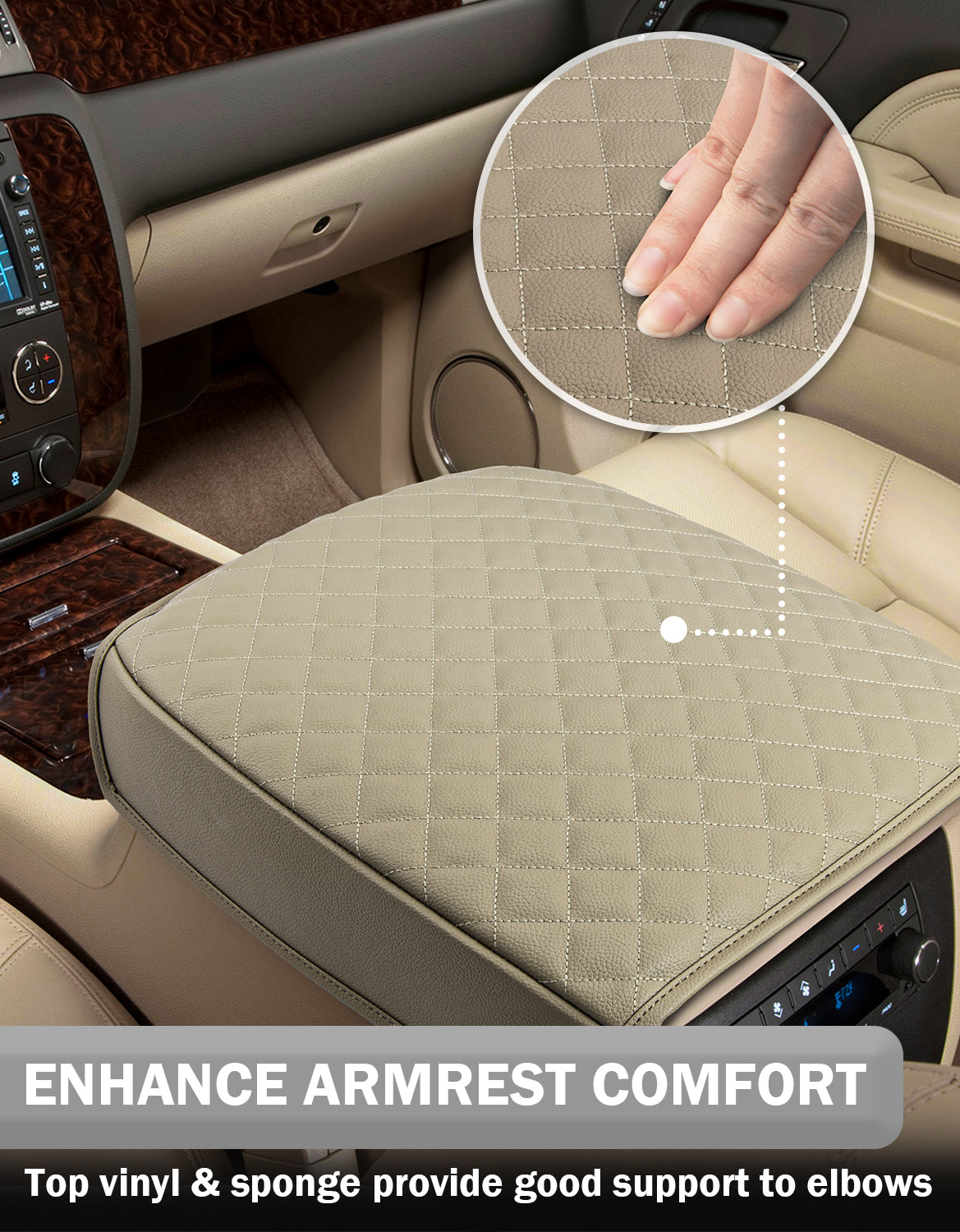 KBH Center Console Armrest Cover Pad for Bucket Seat 2007-2014 Chevy Silverado 1500 2500 3500,2007-2014 Chevy Avalanche & Suburban & Tahoe,2007-2014 GMC Sierra 1500 2500 3500,2007-2014 GMC Yukon