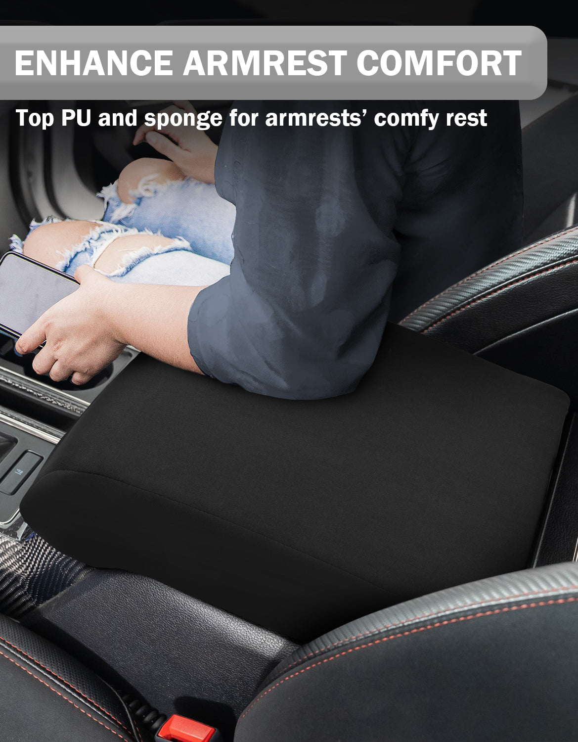 KBH Center Console Armrest Cover for Bucket Seat 2015-2020 Ford F150, 2017-2022 Ford F250 F350 F450 F550 Super Duty, 2018-2024 Ford Expedition