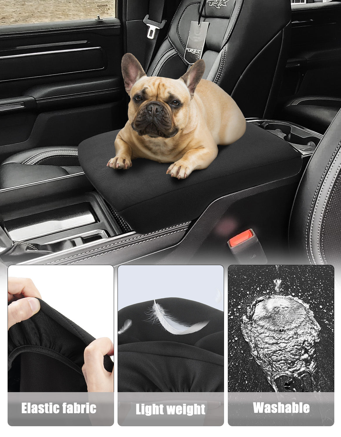 KBH Center Console Armrest Cover for Bucket Seat 2019-2026 Dodge Ram 1500 2500 3500