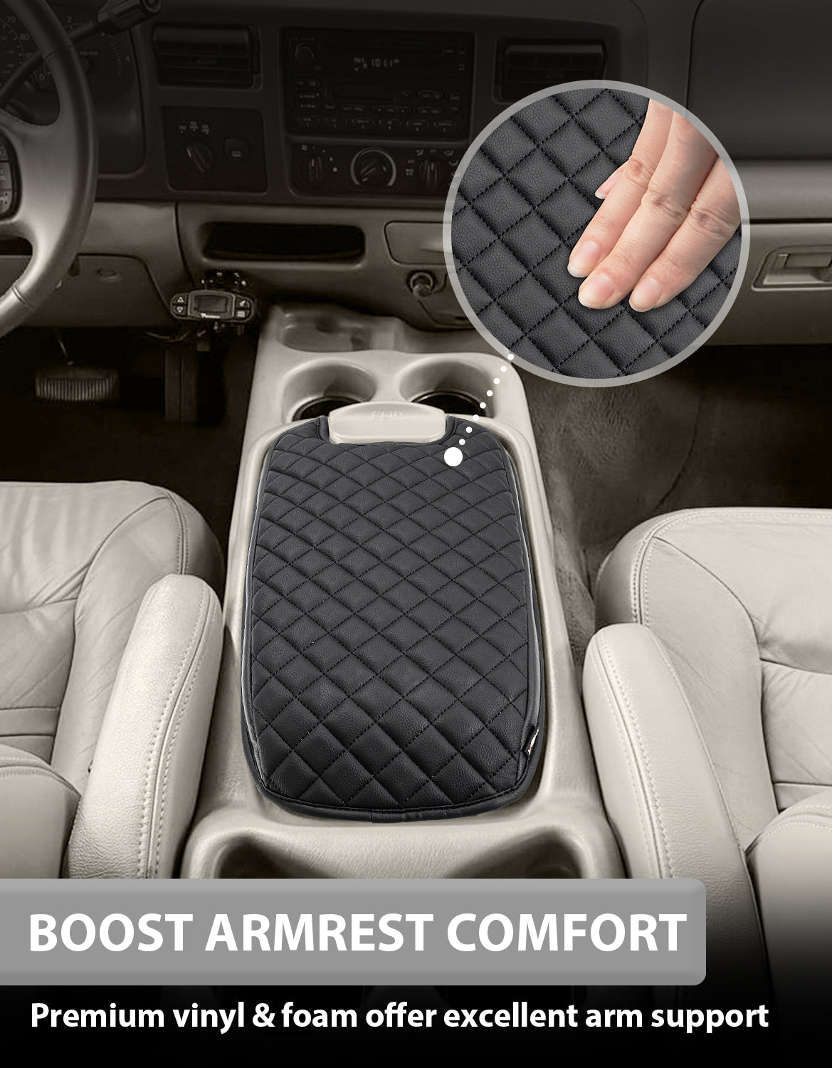 KBH Center Console Armrest Cover for Bucket Seat 1999-2007 Ford F250 F350 F450 F550 Super Duty,2000-2008 Ford F650 Super Duty,1999-2007 Ford Excursion