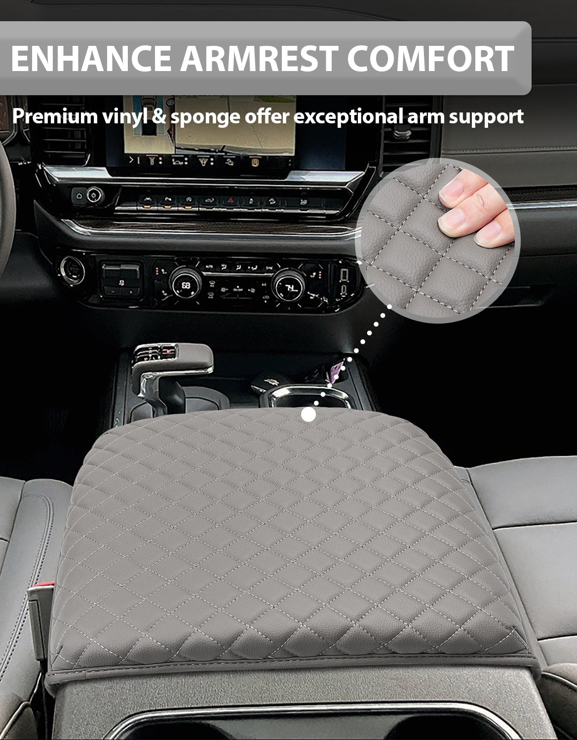 KBH Center Console Armrest Cover Pad for Bucket Seat 2019-2026 Chevy Silverado 1500 2500 3500,2019-2026 GMC Sierra 1500 2500 3500,2021-2026 Tahoe/Suburban/Yukon