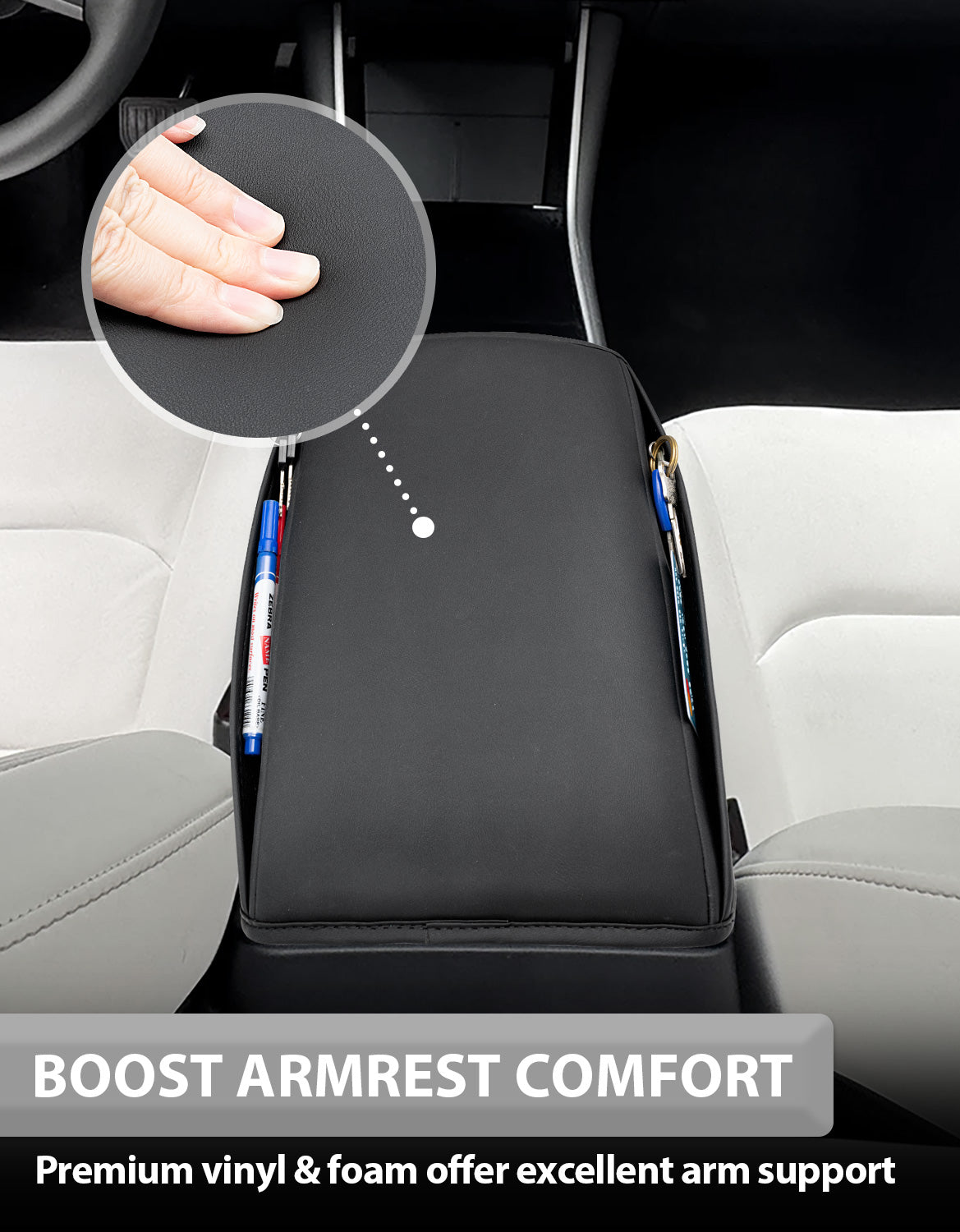 KBH Center Console Armrest Cover for 2017-2023 Tesla Model 3,2020-2025 Tesla Model Y,Middle Console Lid Protector with Side Pockets