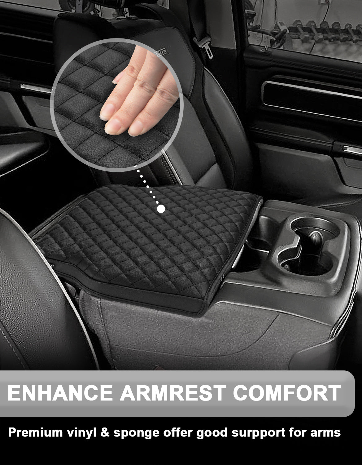 KBH Black Center Console Armrest Cover for Jump Seat 2019-2025 Dodge Ram 1500 New Model