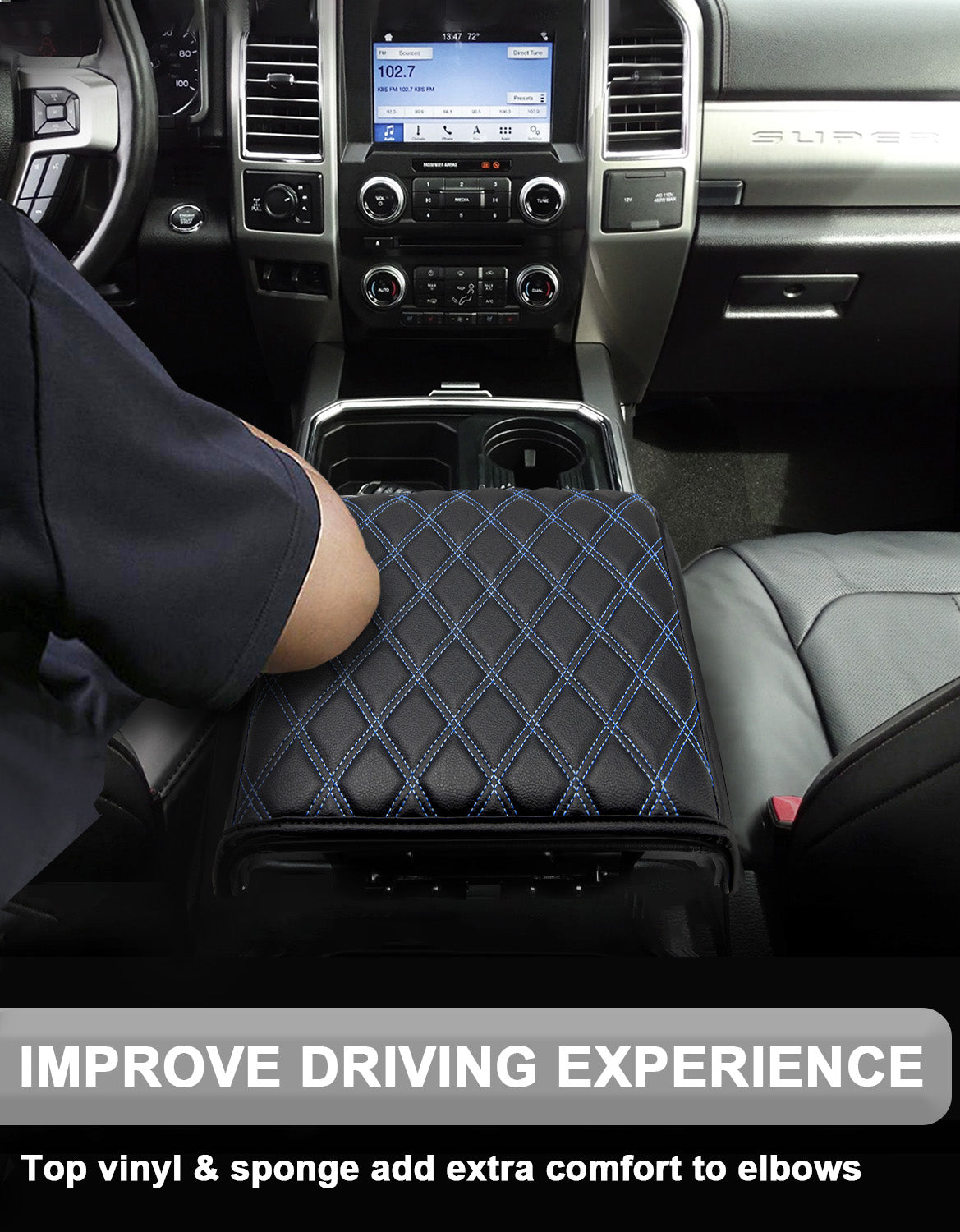 KBH Center Console Armrest Cover Pad for Bucket Seat 2015-2020 Ford F150, 2017-2022 F250 F350 F450 F550 Super Duty, 2018-2024 Ford Expedition