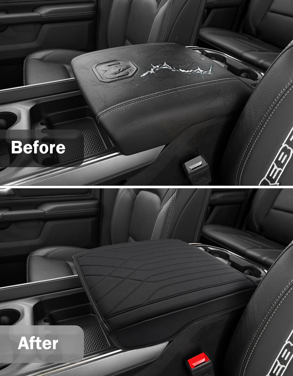 KBH Center Console Armrest Cover for Bucket Seat 2019-2026 Dodge Ram 1500 2500 3500