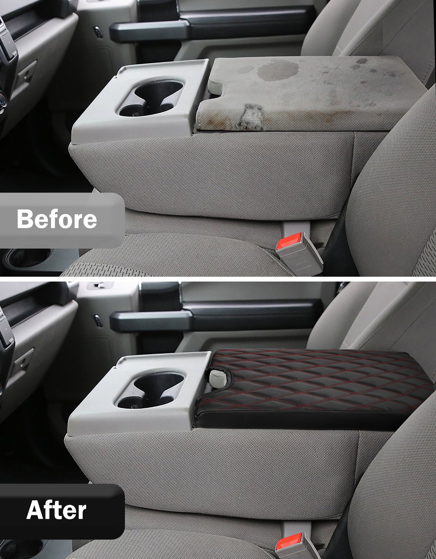 KBH Center Console Armrest PU Leather Cover for Jump Seat 2015-2025 Ford F150 , 2017-2025 Ford F250 F350 F450 F550 Super Duty