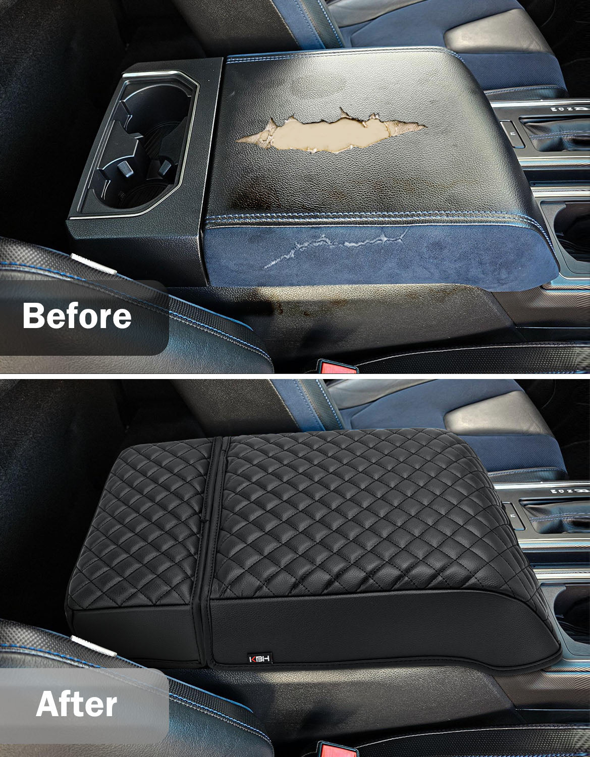 KBH Center Console Armrest Cover Pad for Bucket Seat 2015-2020 Ford F150, 2017-2022 F250 F350 F450 F550 Super Duty, 2018-2024 Ford Expedition