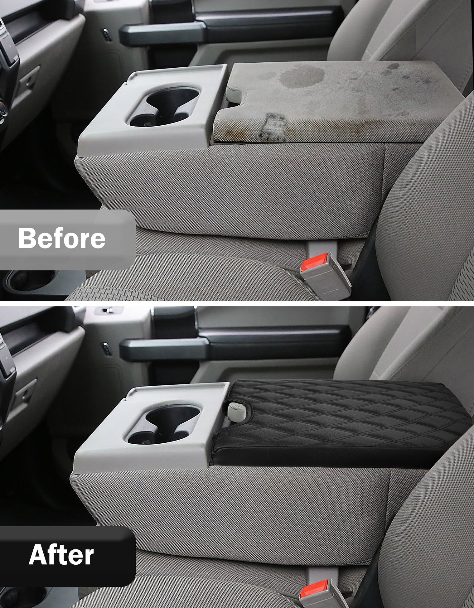 KBH Center Console Armrest PU Leather Cover for Jump Seat 2015-2025 Ford F150 , 2017-2025 Ford F250 F350 F450 F550 Super Duty