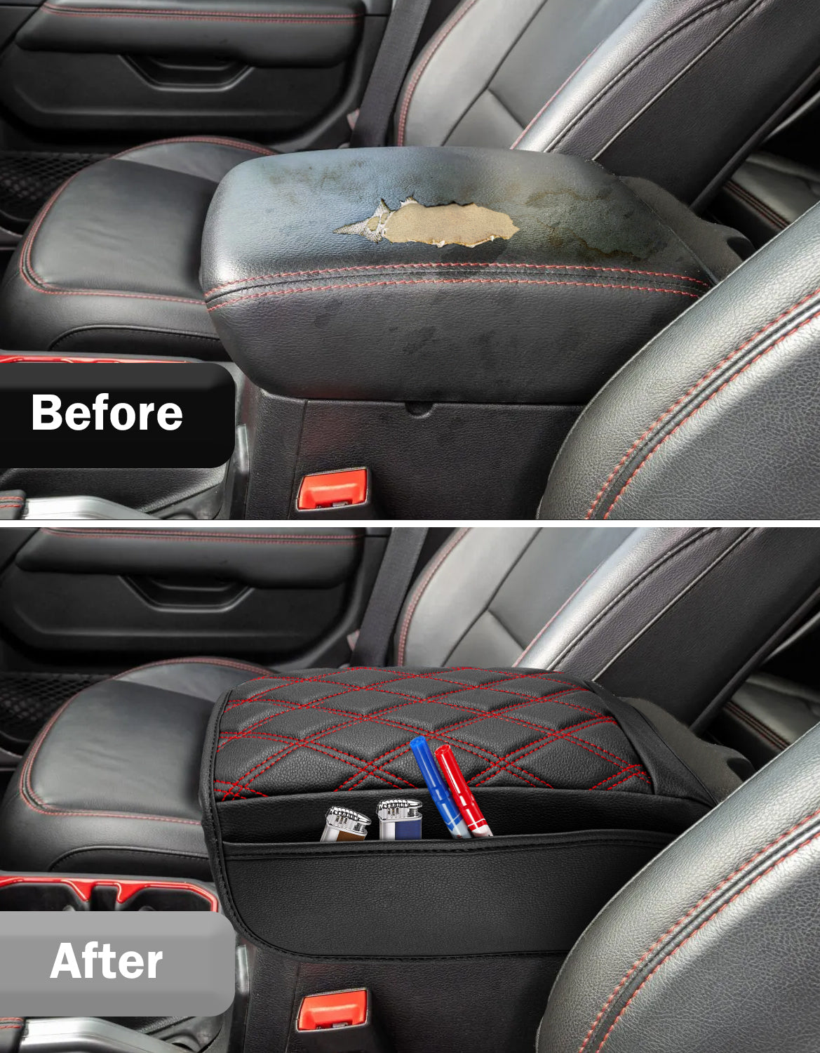 Center Console Armrest Cover for 2018-2025 Jeep Wrangler JL with Side Pockets