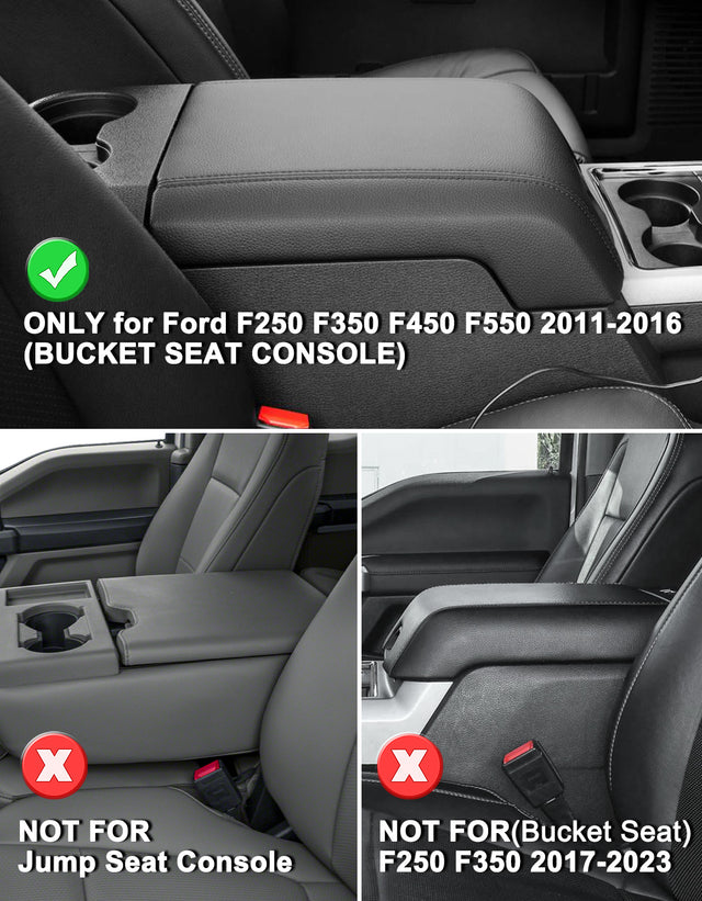 KBH Center Console Cover Pad for Bucket Seat 2011-2016 Ford F250 F350 F450 F550 Super Duty