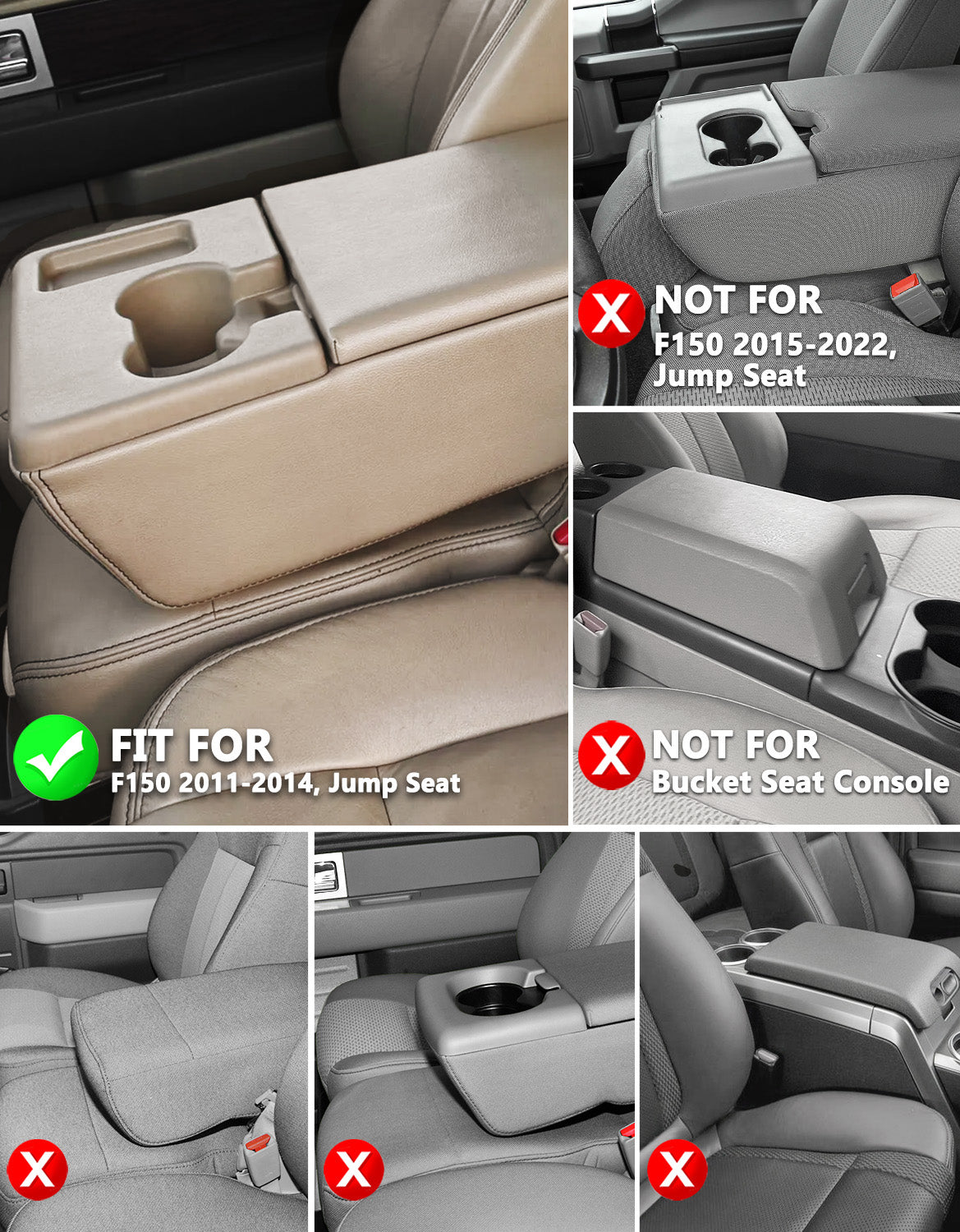 KBH Center Console Armrest Cover Pad for Jump Seat 2011-2014 Ford F150