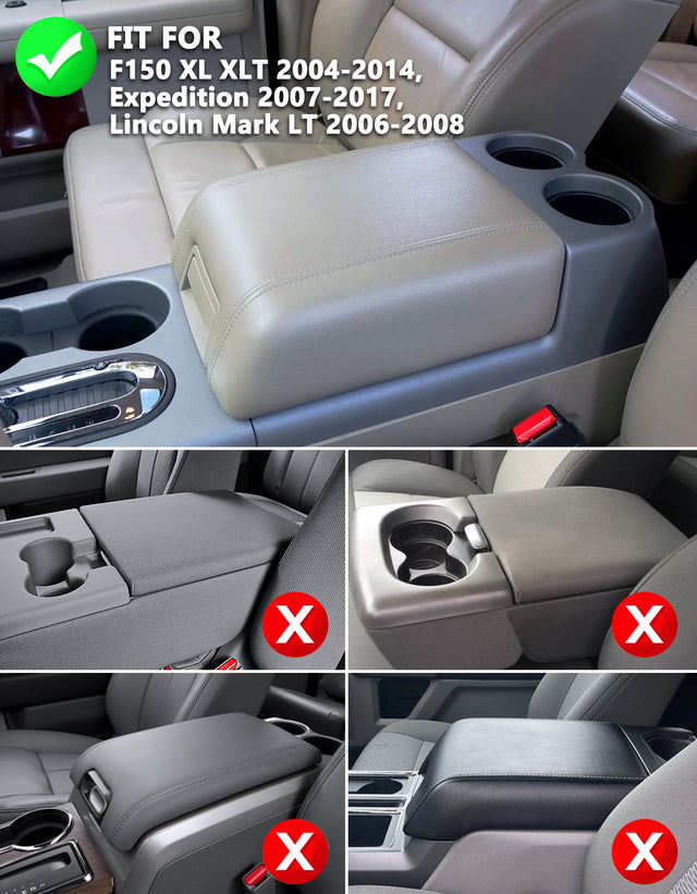KBH Center Console Armrest Cover Pad for Bucket Seat 2004-2014 Ford F150 XL XLT STX, 2007-2017 Ford Expedition, 2006-2008 Lincoln Mark LT