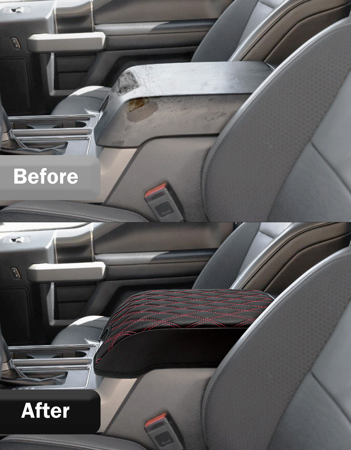 KBH Center Console Armrest Cover Pad for Bucket Seat 2015-2020 Ford F150, 2017-2022 F250 F350 F450 F550 Super Duty, 2018-2024 Ford Expedition