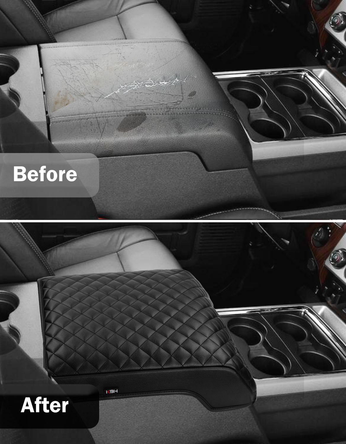 KBH Center Console Cover Pad for Bucket Seat 2011-2016 Ford F250 F350 F450 F550 Super Duty