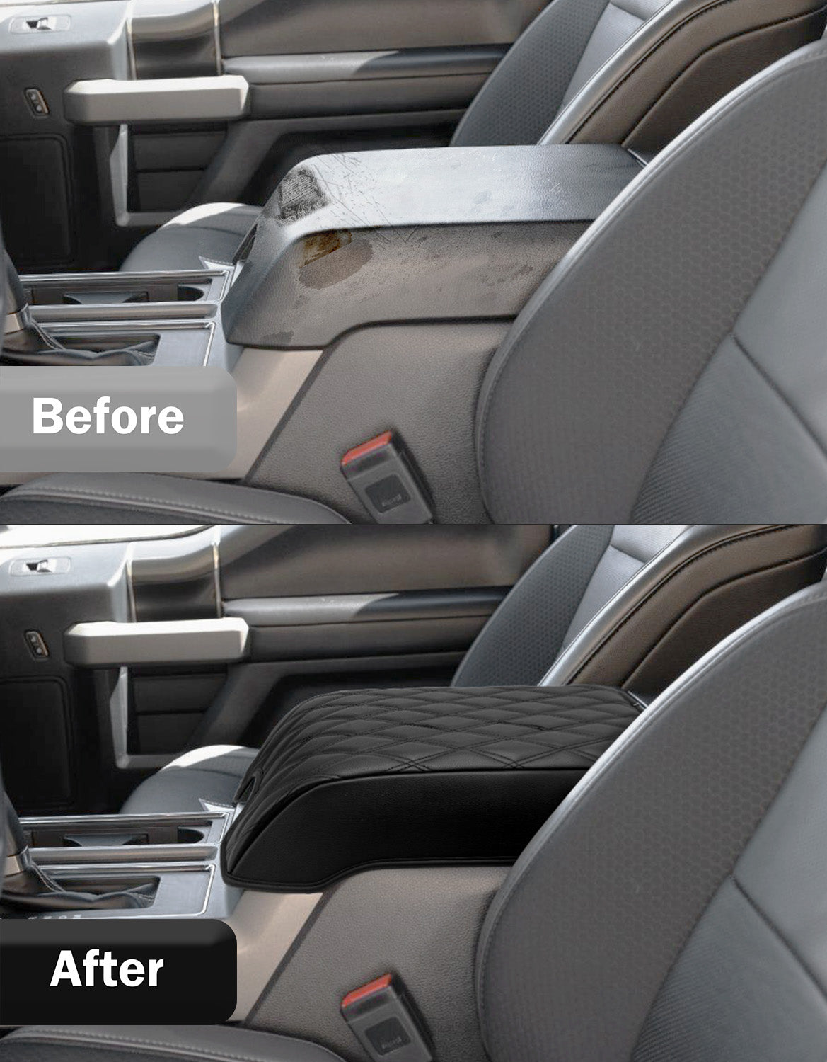 KBH Center Console Armrest Cover Pad for Bucket Seat 2015-2020 Ford F150, 2017-2022 F250 F350 F450 F550 Super Duty, 2018-2024 Ford Expedition