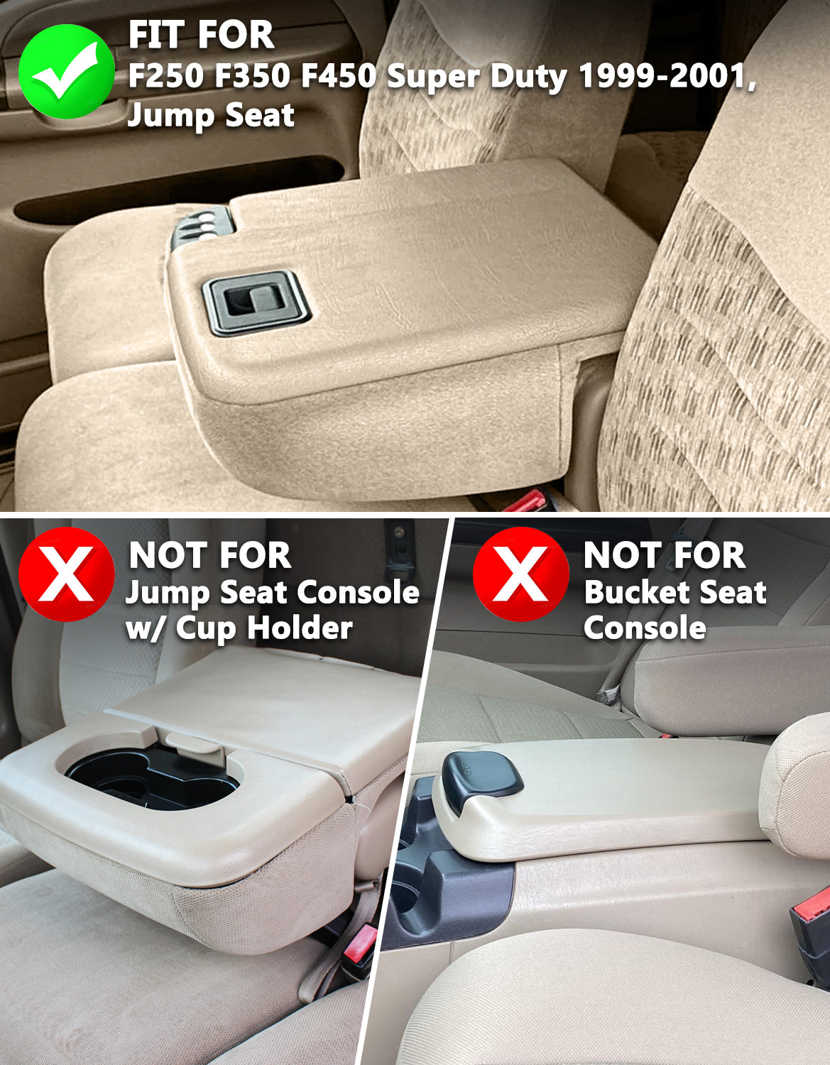 Center Console Armrest Cover Pad for Jump Seat 1999-2001 Ford F250 F350 F450 Super Duty