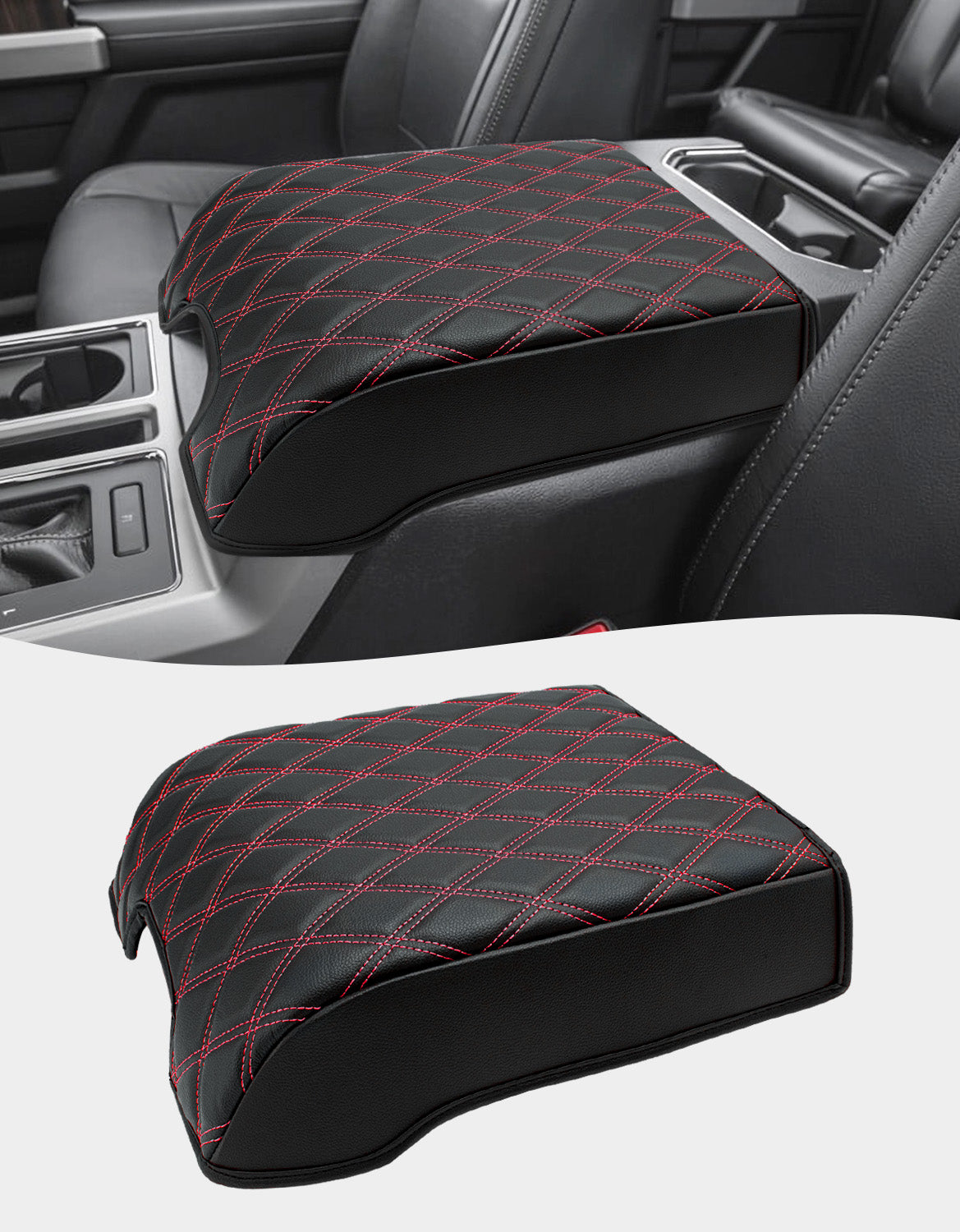 KBH Center Console Armrest Cover Pad for Bucket Seat 2015-2020 Ford F150, 2017-2022 F250 F350 F450 F550 Super Duty, 2018-2024 Ford Expedition