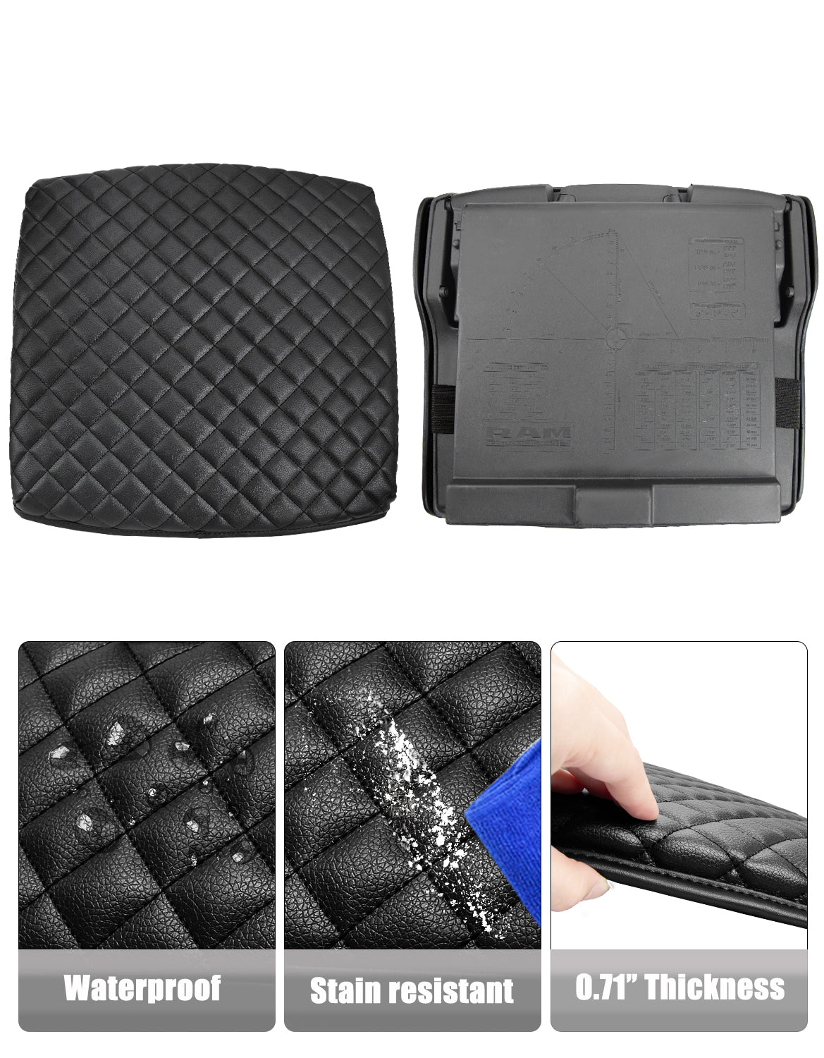 KBH Center Console Armrest Cover Pad Cushion Protector for Bucket Seat 2019-2025 Dodge Ram 1500 2500 3500