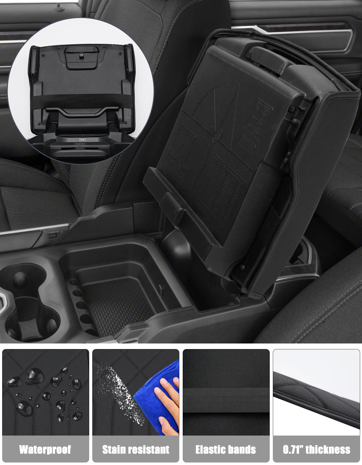 KBH Center Console Armrest Cover for Bucket Seat 2019-2026 Dodge Ram 1500 2500 3500