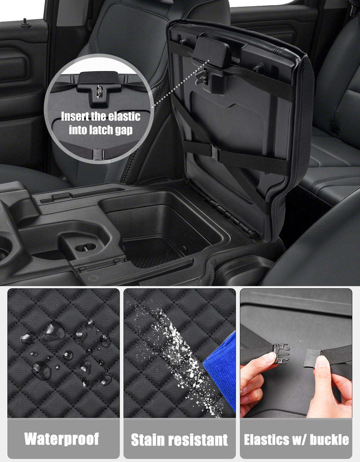 KBH Black Center Console Armrest Cover for Jump Seat 2019-2025 Dodge Ram 1500 New Model