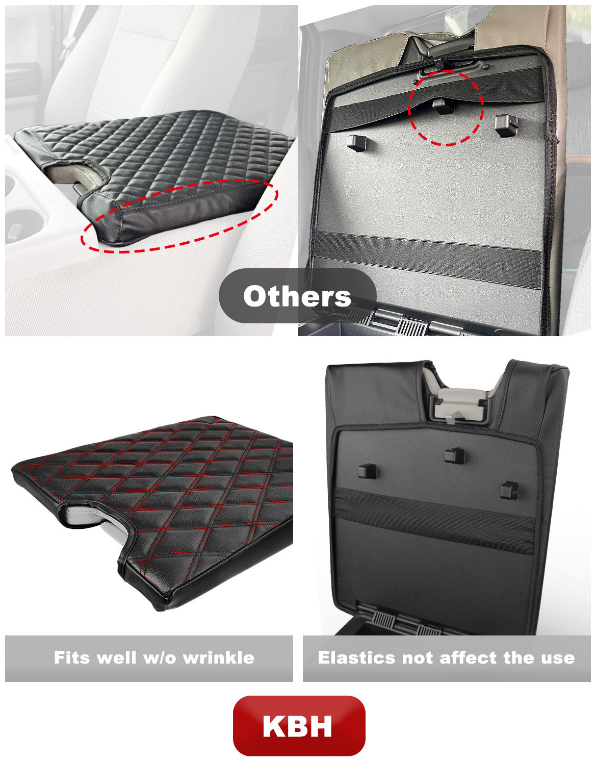 KBH Center Console Armrest PU Leather Cover for Jump Seat 2015-2025 Ford F150 , 2017-2025 Ford F250 F350 F450 F550 Super Duty