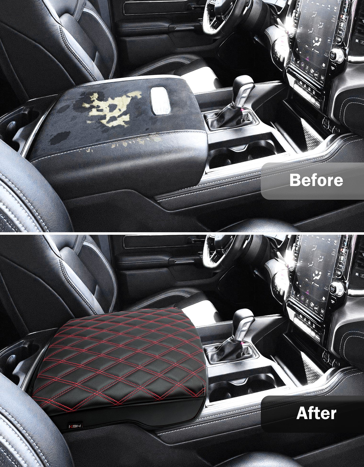 KBH Center Console Armrest Cover Pad Cushion Protector for Bucket Seat 2019-2025 Dodge Ram 1500 2500 3500