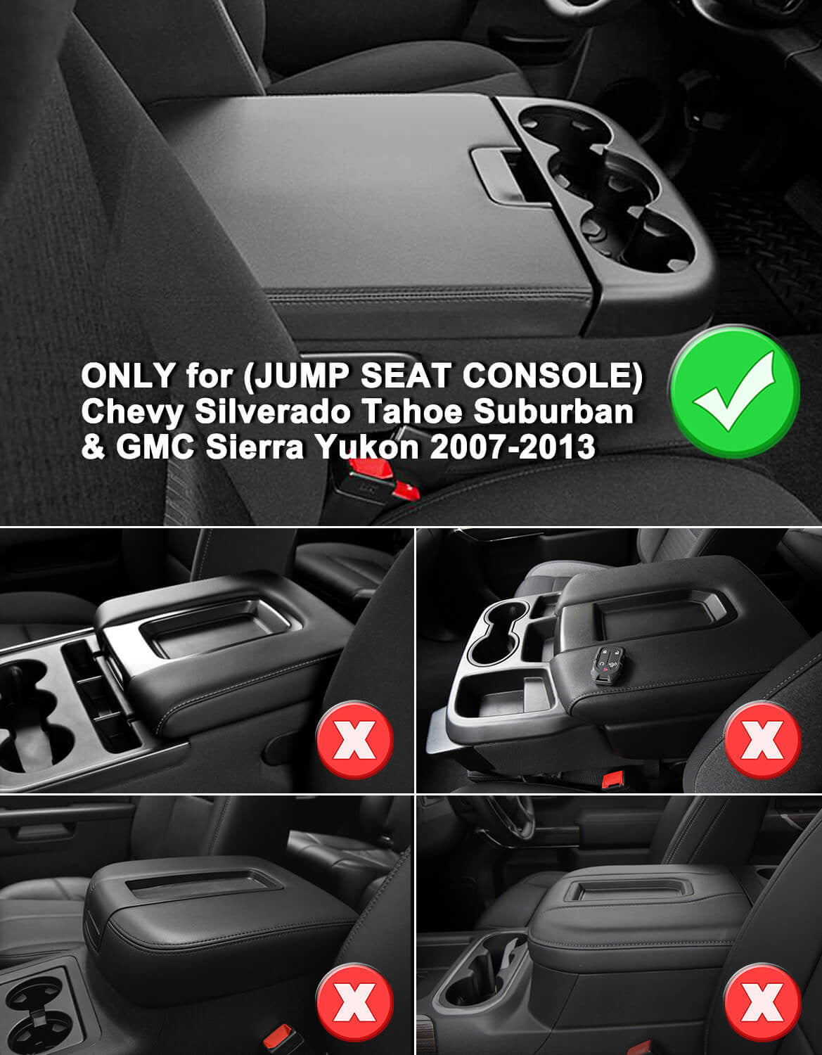 KBH Center Console Armrest Cover for Jump Seat 2007-2013 Chevy Silverado 1500 2500 3500,2007-2013 Chevy Tahoe & Suburban,2007-2013 GMC Sierra 1500 2500 3500,2007-2013 GMC Yukon