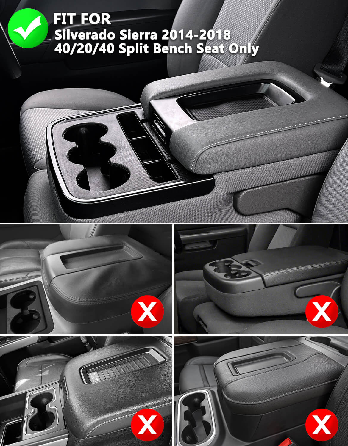 KBH Center Console Armrest Cover Cushion Pad for Jump Seat 2014-2018 Chevy Silverado 1500 2500 3500,2014-2018 GMC Sierra 1500 2500 3500