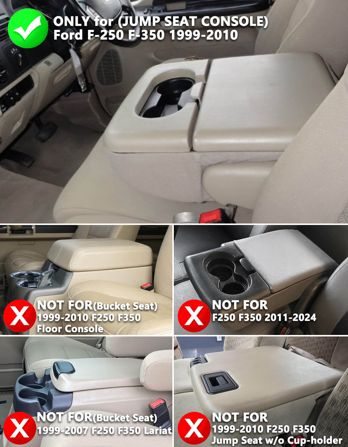 KBH Center Console Armrest Cover Pad for Jump Seat 1999-2010 Ford F250 F350 F450 Super Duty,2001-2005 F550 Super Duty