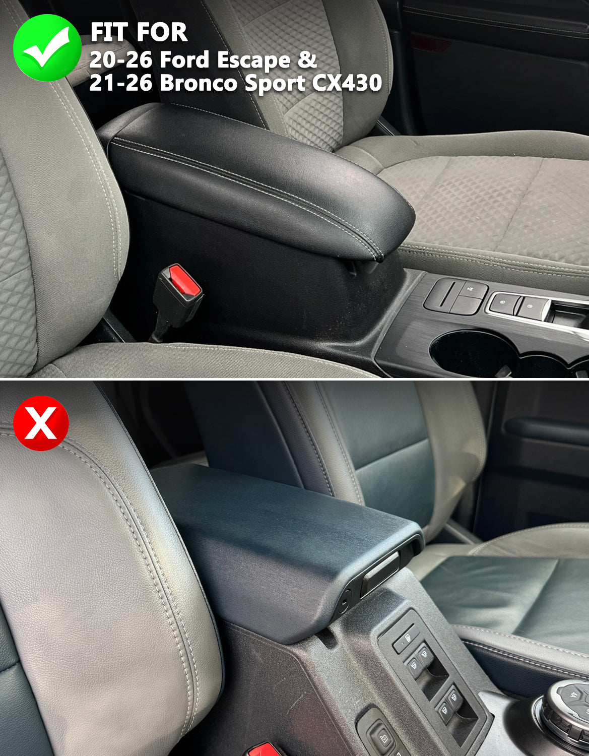 KBH Center Console Armrest Cover Pad Cushion Protector for 2020-2026 Ford Escape,2021-2026 Ford Bronco Sport CX430