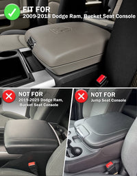 KBH Center Console Armrest Cover Pad Cushion Protector for Bucket Seat 2009-2018 Dodge RAM 1500 2500 3500
