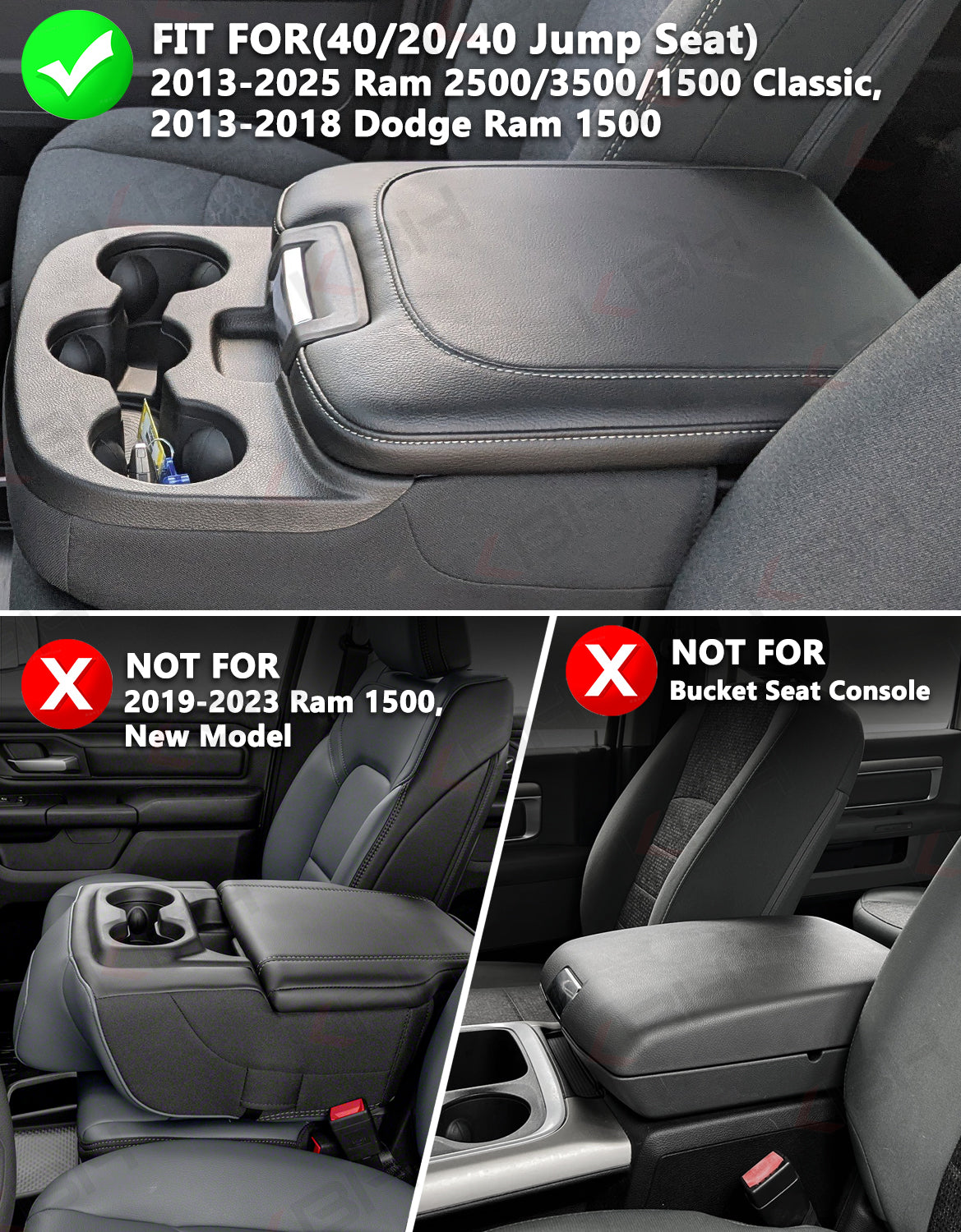 Center Console Armrest Cover Pad for Jump Seat 2013-2018 Dodge Ram 1500,2013-2025 Dodge Ram 2500/3500/1500Classic