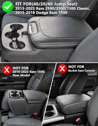 Center Console Armrest Cover Pad for Jump Seat 2013-2018 Dodge Ram 1500,2013-2025 Dodge Ram 2500/3500/1500Classic