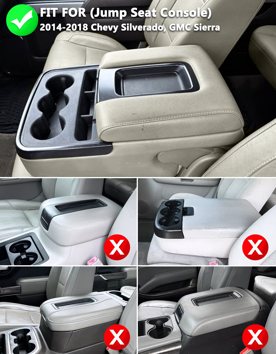 Center Console Armrest Cover for Jump Seat 2014-2018 Chevy Silverado 1500 2500 3500,2014-2018 GMC Sierra 1500 2500 3500